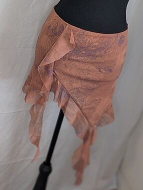 Urban Outfitters Y2K Mesh Asymmetrical Ruffle Mini Skirt Sheer Brown Size Small